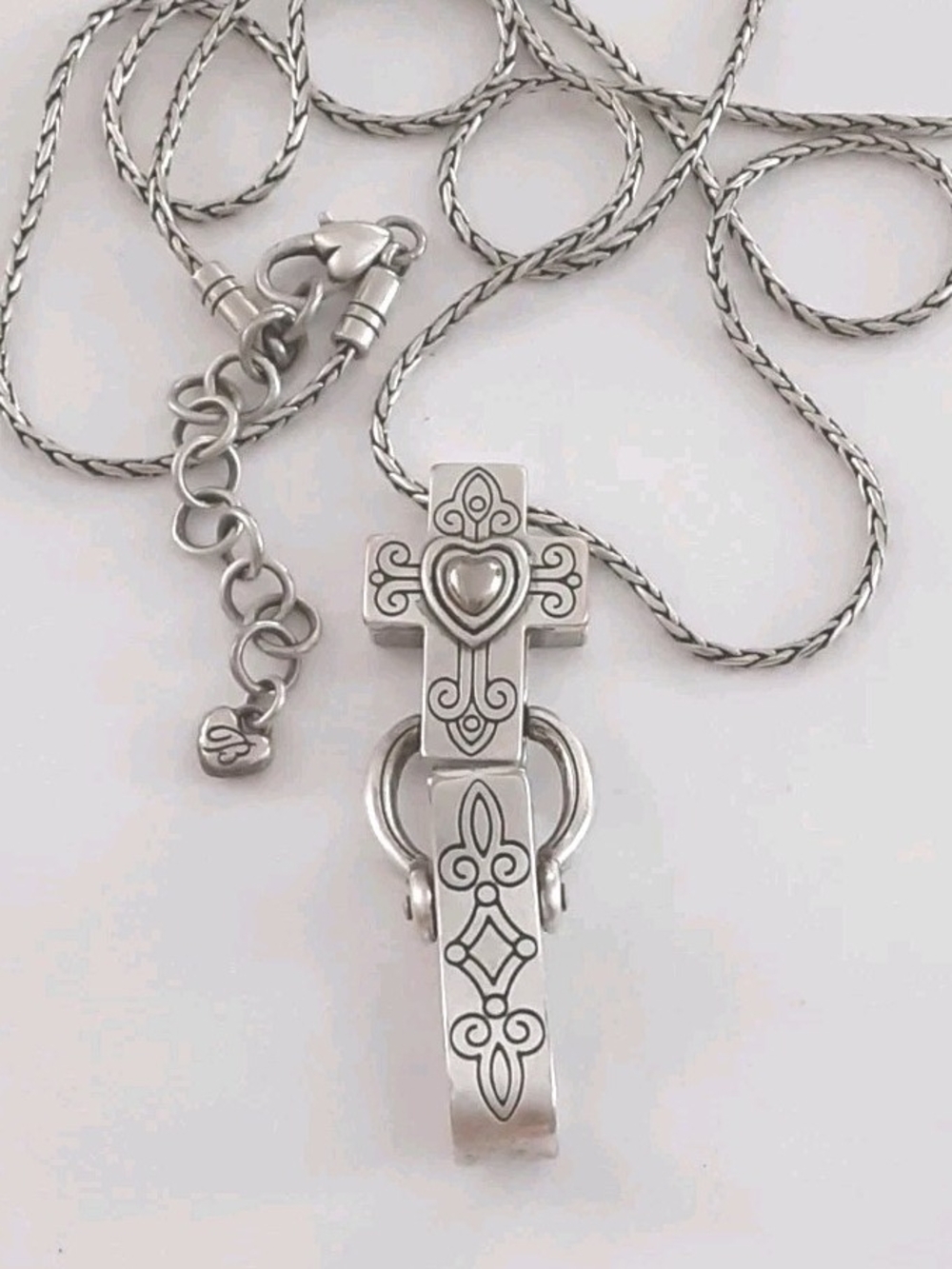 Brighton RETIRED Lanyard Cross Pendant Necklace with Heart Accent